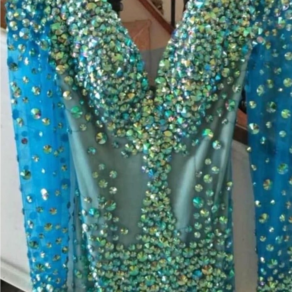 Sparkling Blue and Green Embellished Dress